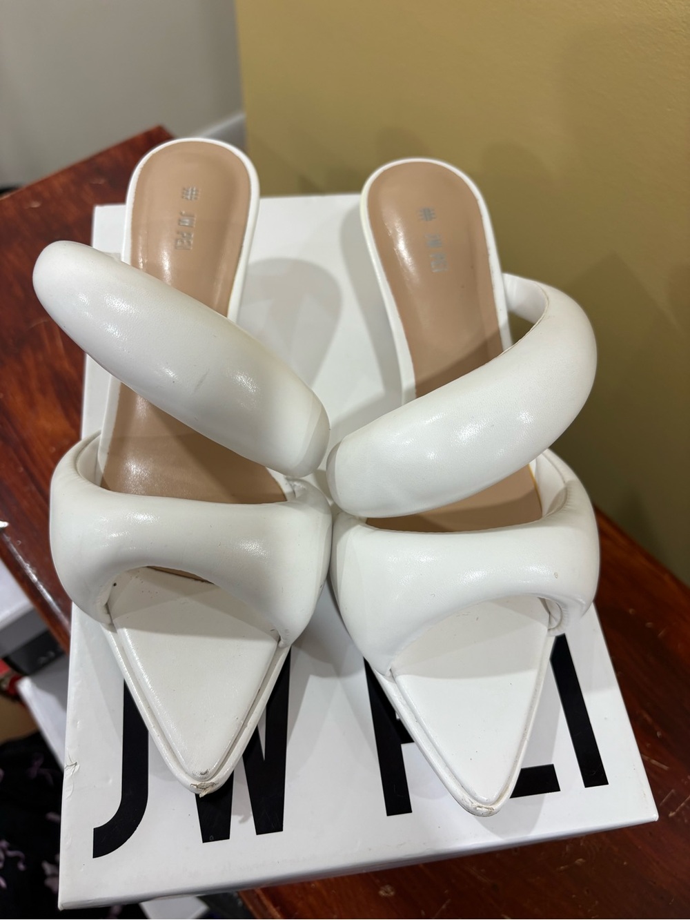 JW PEI White Sara Sculpted Heel Mule